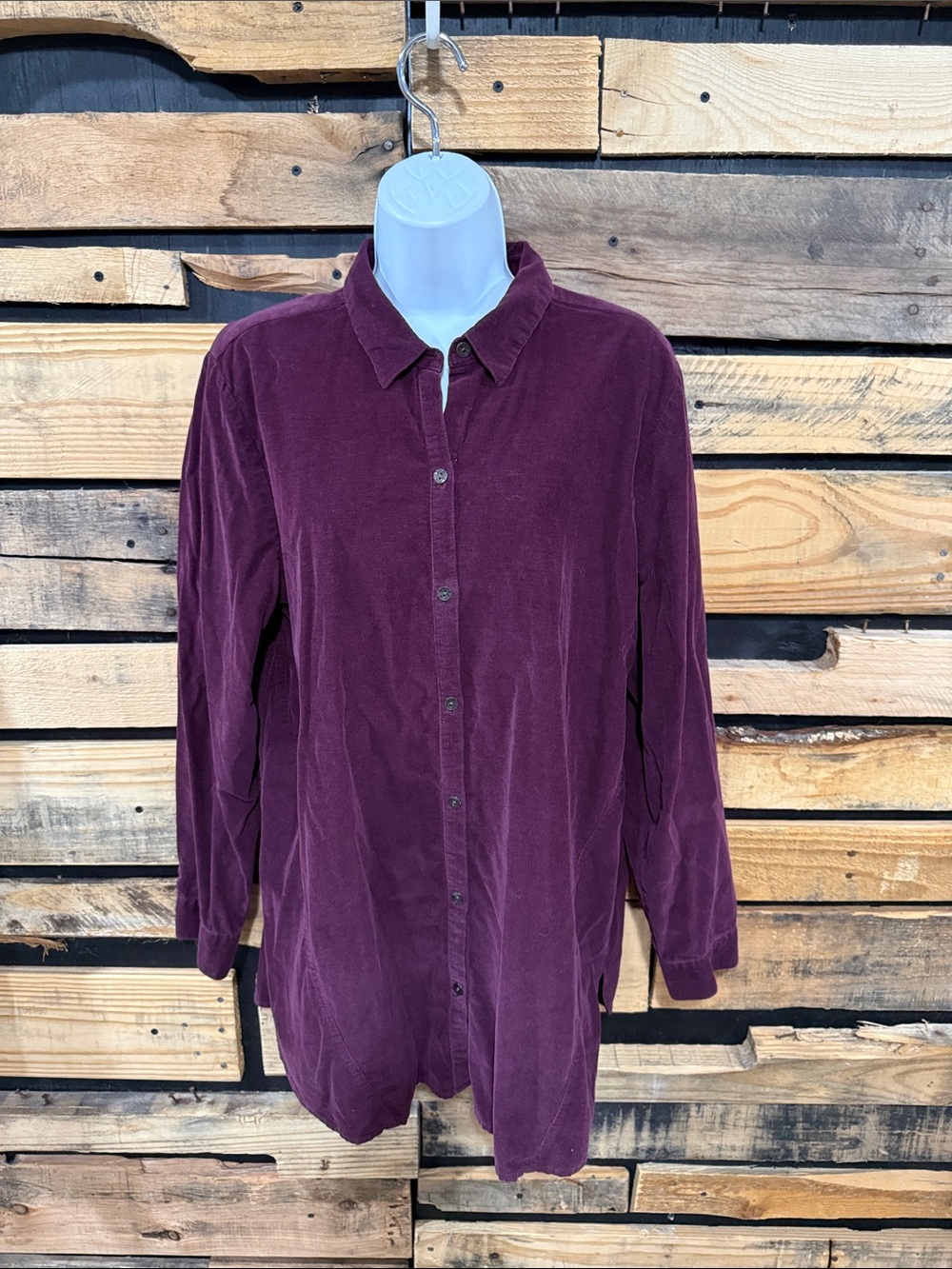 J. Jill Tumbled Corduroy
Button-Front Tunic Shirt in deep merlot/plum shade L